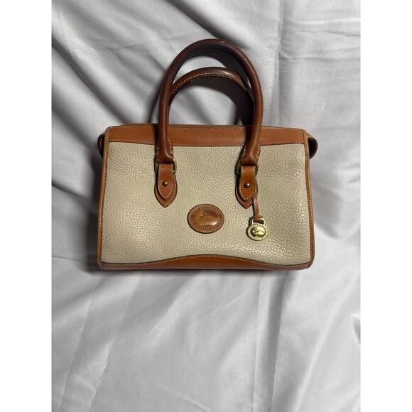 Vintage Dooney & Bourke Beige Brown Pebble Leather Satchel - Picture 1 of 16